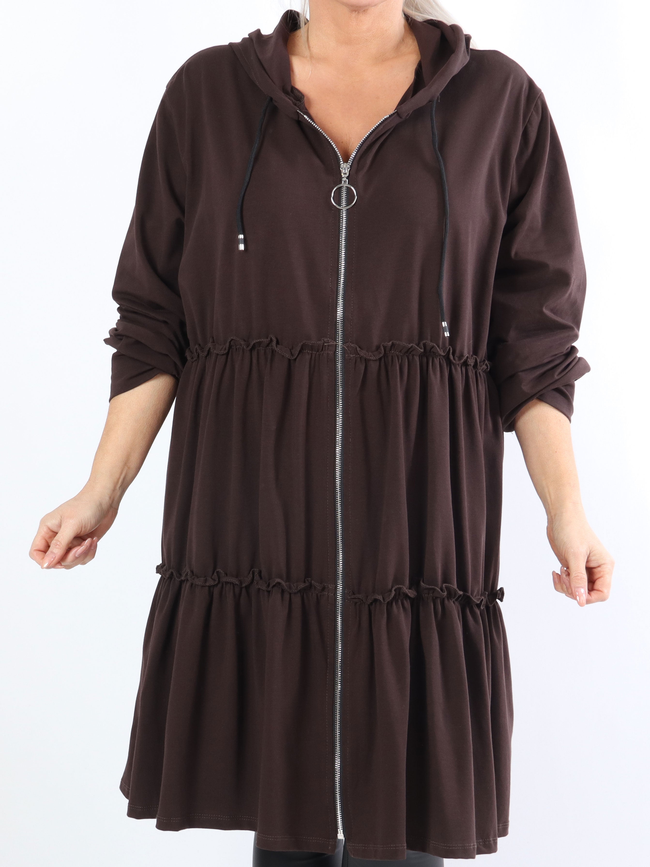 Adona - Plus size joggingkjole med lynlås og hætte